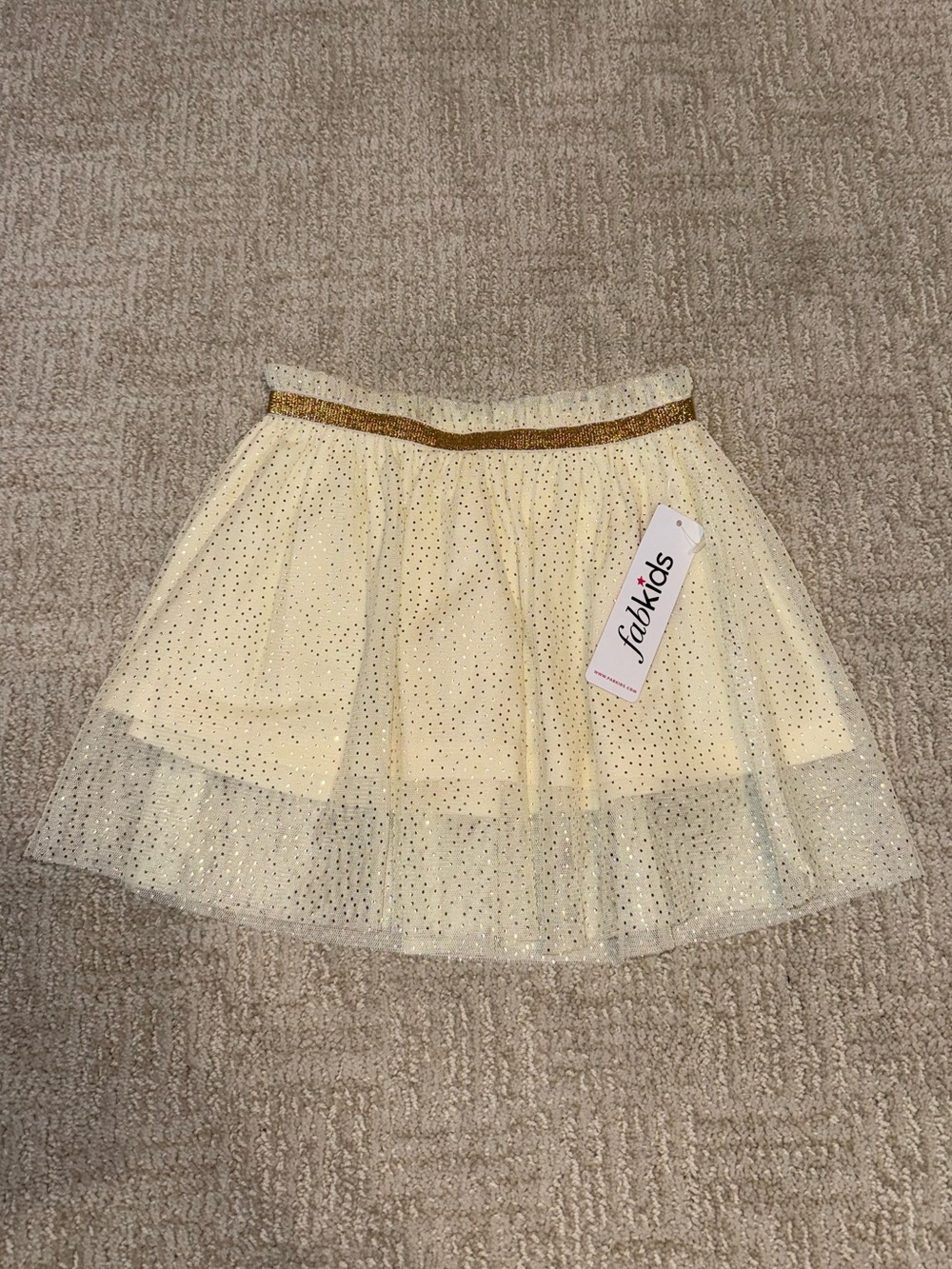 NWT Fabkids Cream Tulle Skirt with Gold Waistband and Sparkle (2T/XXS)